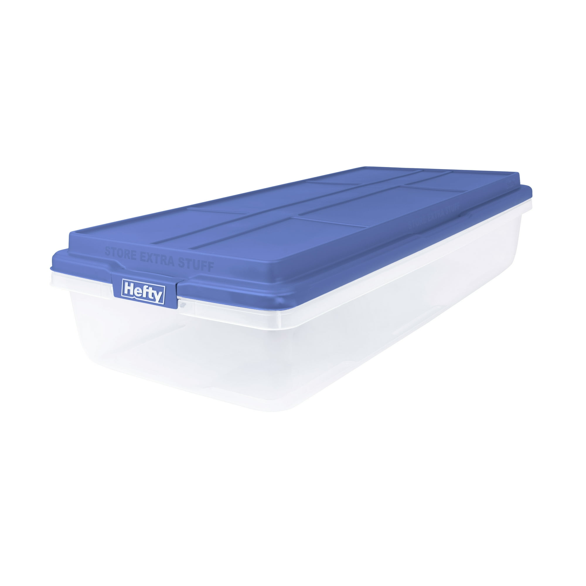 Hefty HI-RISE 63 Quart Large Latching Storage Bin, Clear Plastic Storage Container with Latch HI-RISE Lid, Blue