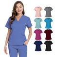 thumbnail image 2 of Conjunto de ropa de lavado de hospital, ropa de enfermera para quirófano de clínica oral, ropa de manga corta con cuello en V para cepillarse las manos, 2 of 6