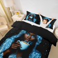 thumbnail image 2 of Castle Fairy Glam Black Woman Duvet Cover King,Bling Starry Sky Print King Bedding,Blue Silver,Black Reversible,1 Duvet Cover and 2 Pillowcases, 2 of 6