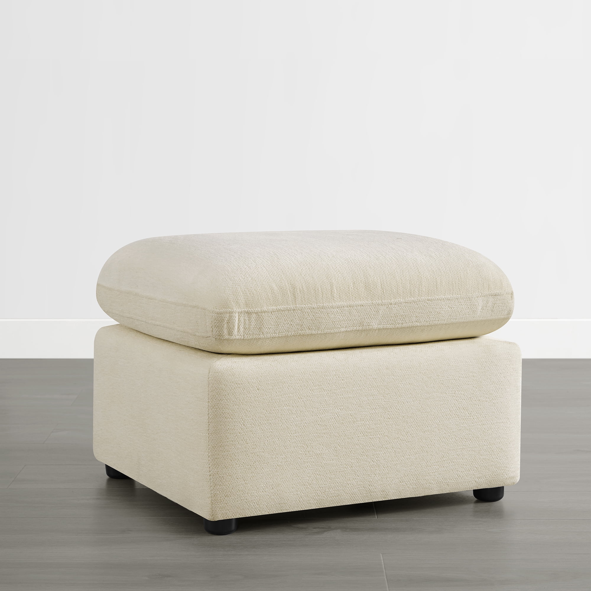 Spruce & Spring Upholstered Ottoman Footstool with Padded Cushion for Living Room and Bedroom, Sand