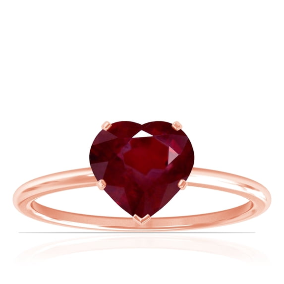 GemsNY July Birthstone - Dainty Heart Shape Four Prong Ruby Solitaire Ring (Grade - AA | 1.00cts.)