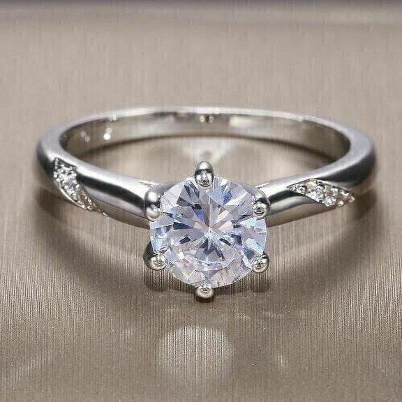 Forever Jewels 2.10Ct Round Cut Moissanite Women Halo Engagement Ring 14K White Gold Plated