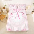 thumbnail image 5 of Manfei Pink Bow Striped Full Size Sheets For Girls,A Letter Initial Bed Sheets For Kids,4-Piece, 5 of 6
