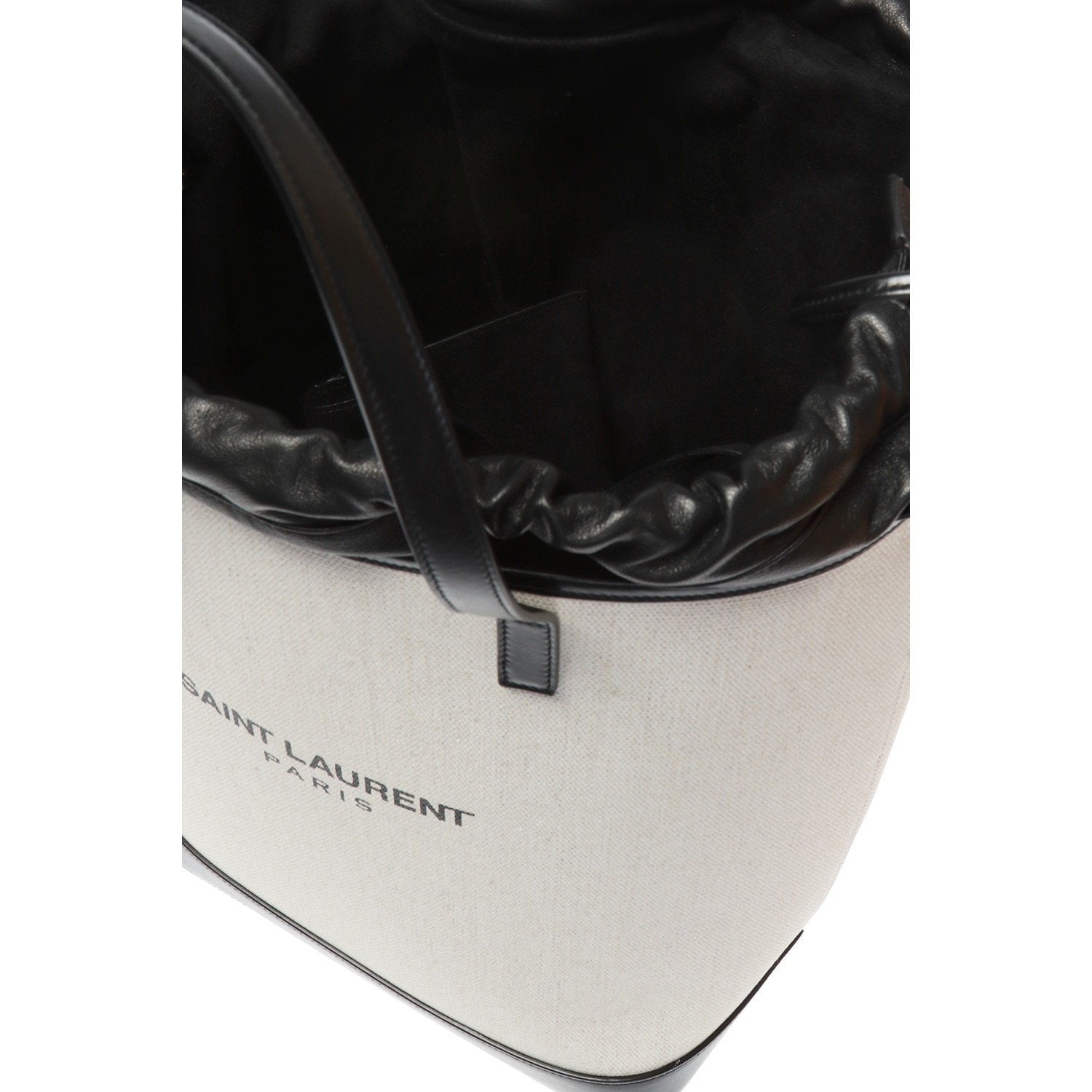 New Saint Laurent Teddy White Coated Linen Drawstring Bucket Bag 551595