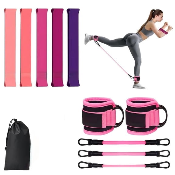 Wuxiuli 11 Pcs Resistance Bands Set for Fitness and Exercises, Gradient Pink Workout Bands for Working Out and Stretching, Resistance Bands Set with Loop Bands and Tubes, Home Gym Equipment