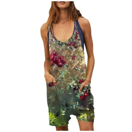 

Dasayo Green Women Rompers Women s Scoop Solid Neck Sleeveless Casual Short Jumpsuit Rompers With Pockets