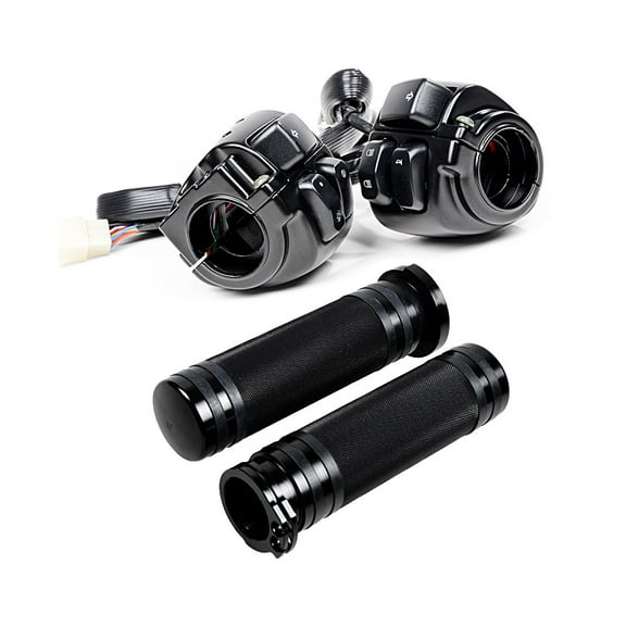 Motorcycle Switches Control with Wiring Harness and Custom Hand Grips Fit 1996-2012 Harley 1" Handlebar