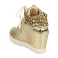thumbnail image 3 of Wild Diva DE26 Women Glitter Metallic Lace Up Wedge Fashion Sneaker, 3 of 5