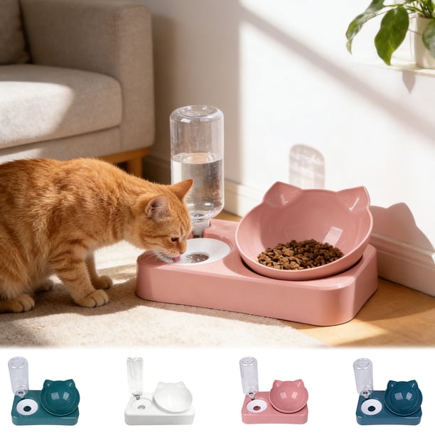 Dispensador automático de 2 en 1 para comida para mascotas de acero inoxidable, comedor por gravedad, base antideslizante, acero 304, 24,5 cm, para mascotas pequeñas y medianas