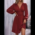 thumbnail image 4 of Vestido Elegante para Mujer, Cuello en V, Larga, Cintura Alta, Corte Holgado, para Fiesta de Graduación, Cóctel, Corto Vino Tinto XL, 4 of 7