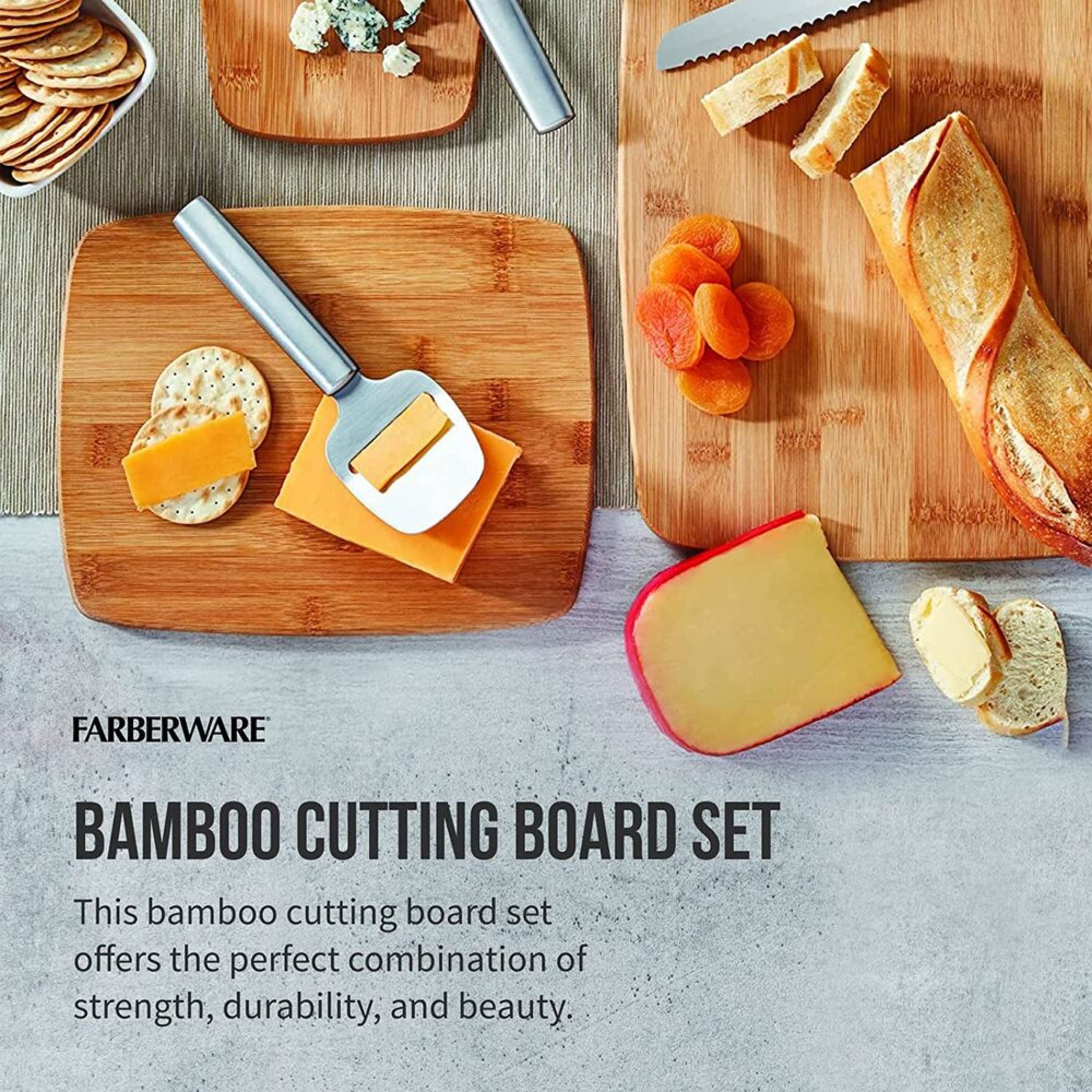 Farberware 3-Piece Plastic Cutting Board Set, Dishwasher-Safe Poly Chopping  Board for Kitchen with Paddle, Charcuterie Board Set, White