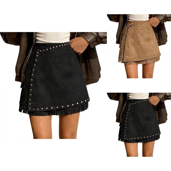Suede Skirt for Women High Waisted Fringe Bodycon Mini Skirt Western Cowgirl Country Concert Outfits