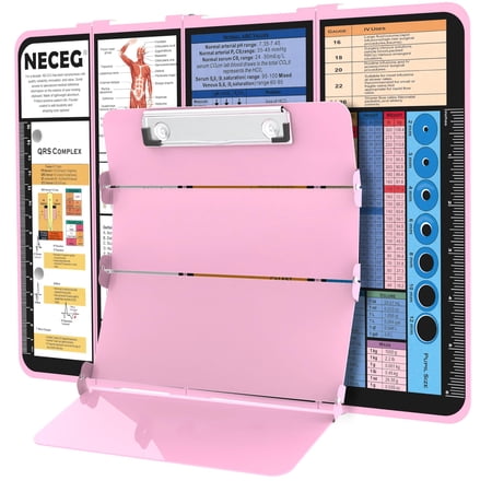 NECEG pink four fold medical learning board, nurse doctor office note board, built-in medical charts, portable aluminum writing board
