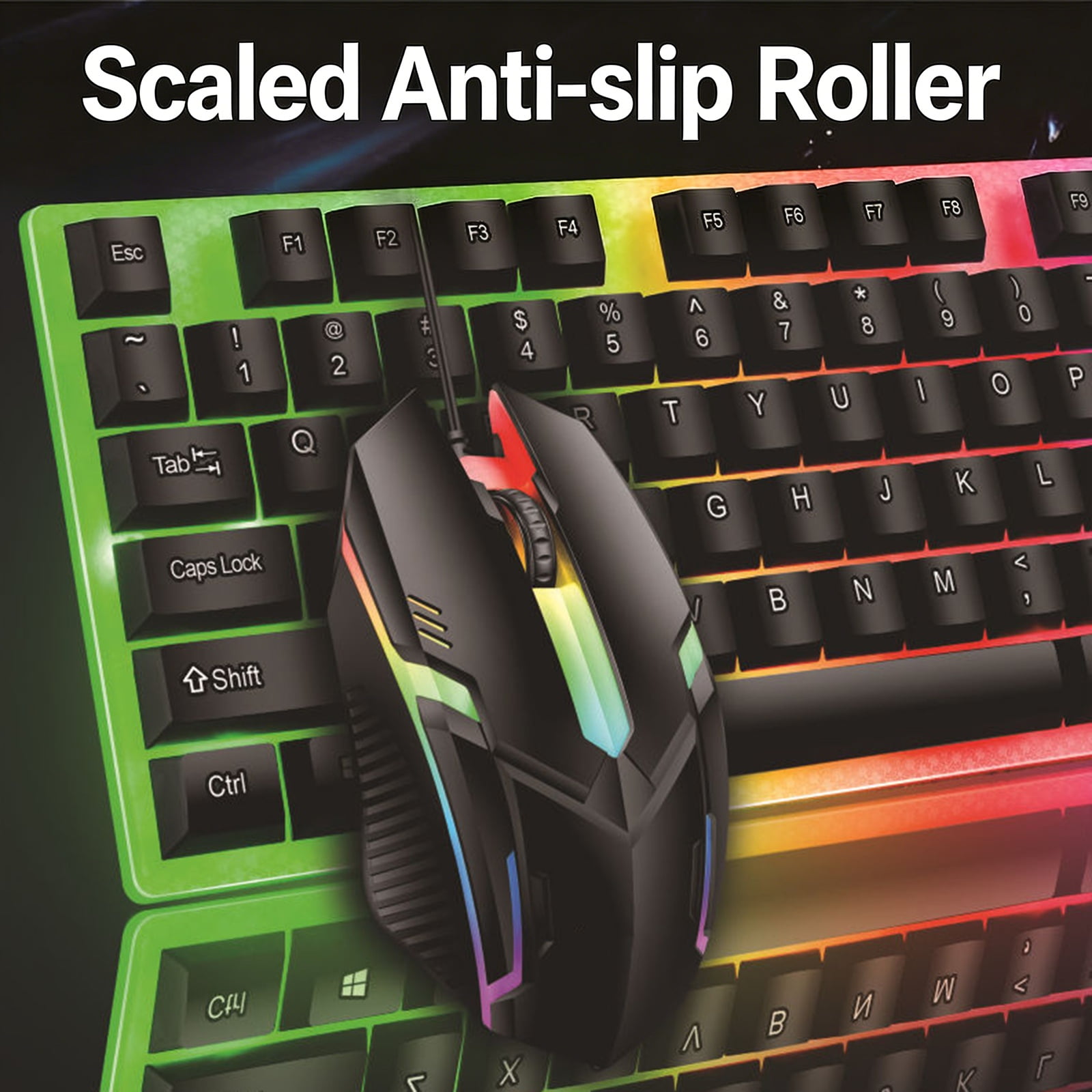 Suspended Keycaps Design USB Cord Keyboards Combo 104Key RGBs Backlit Mechanical Feel Waterproof For Gaming