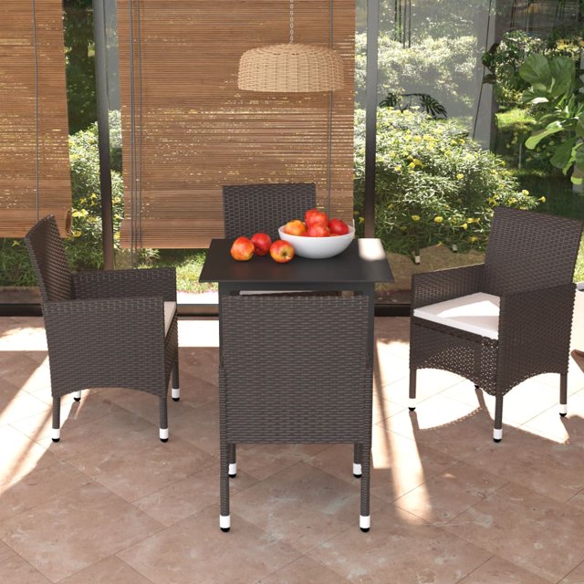 vidaXL 5 Piece Garden Dining Set with Cushions Poly Rattan Brown