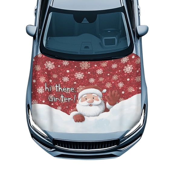 Pzuqiu Christmas Universal Car Hood Cover featuring Santa Claus Snowflake - Festive Exterior Car Decoration for Holiday Events