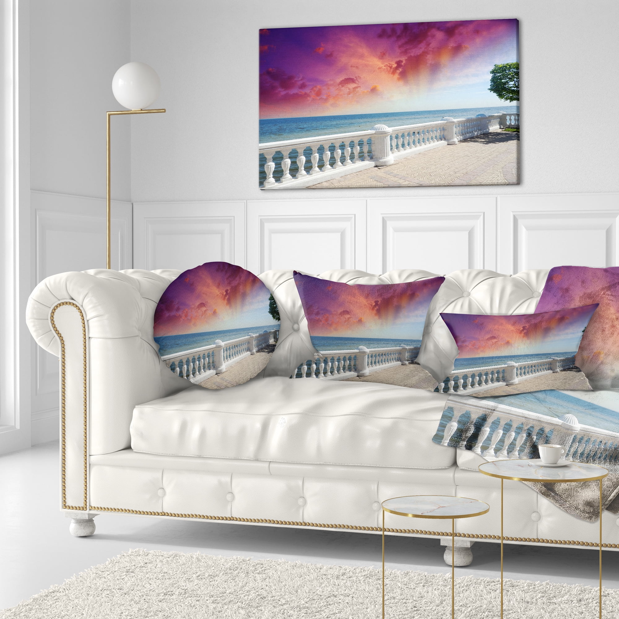 Designart Stone Balcony with Ocean View - Seashore Photo Throw Pillow - 12x20
