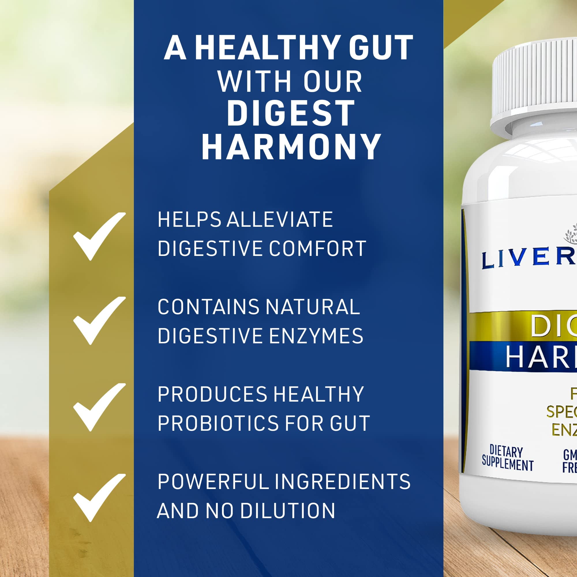 Liver Medic Digest Harmony Pure Digestive Enzymes for Gut Health for Women & Men, Papaya Enzymes for Digestion, Eases Bloating & Stomach Discomforts, Unflavored, 120 Capsules