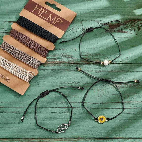 1 bag Adjustable Waxed Cord Bead Bracelets set Valentines Friendship Bracelets with Alloy Round Beads and Jute Cord Mixed color Inner Diameter: 1mm