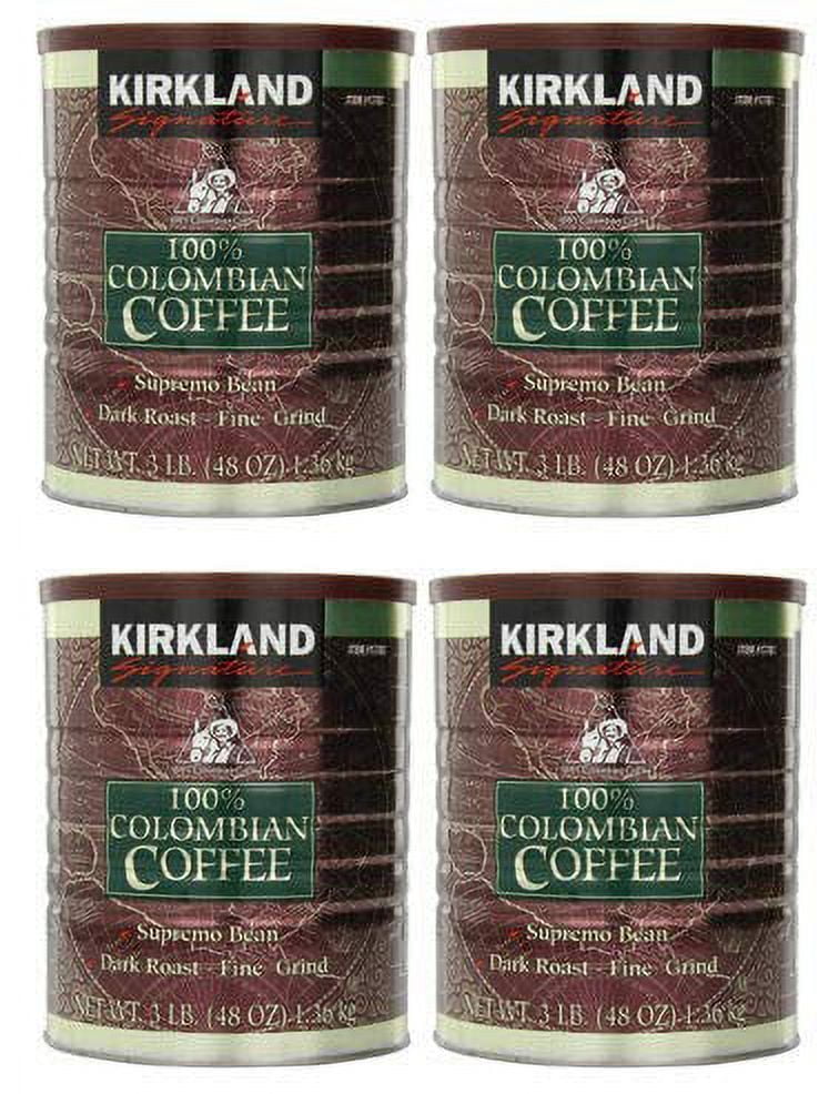 4 Pack | Kirkland Signature 100% Colombian Coffee, Dark Roast, 3 lb Can