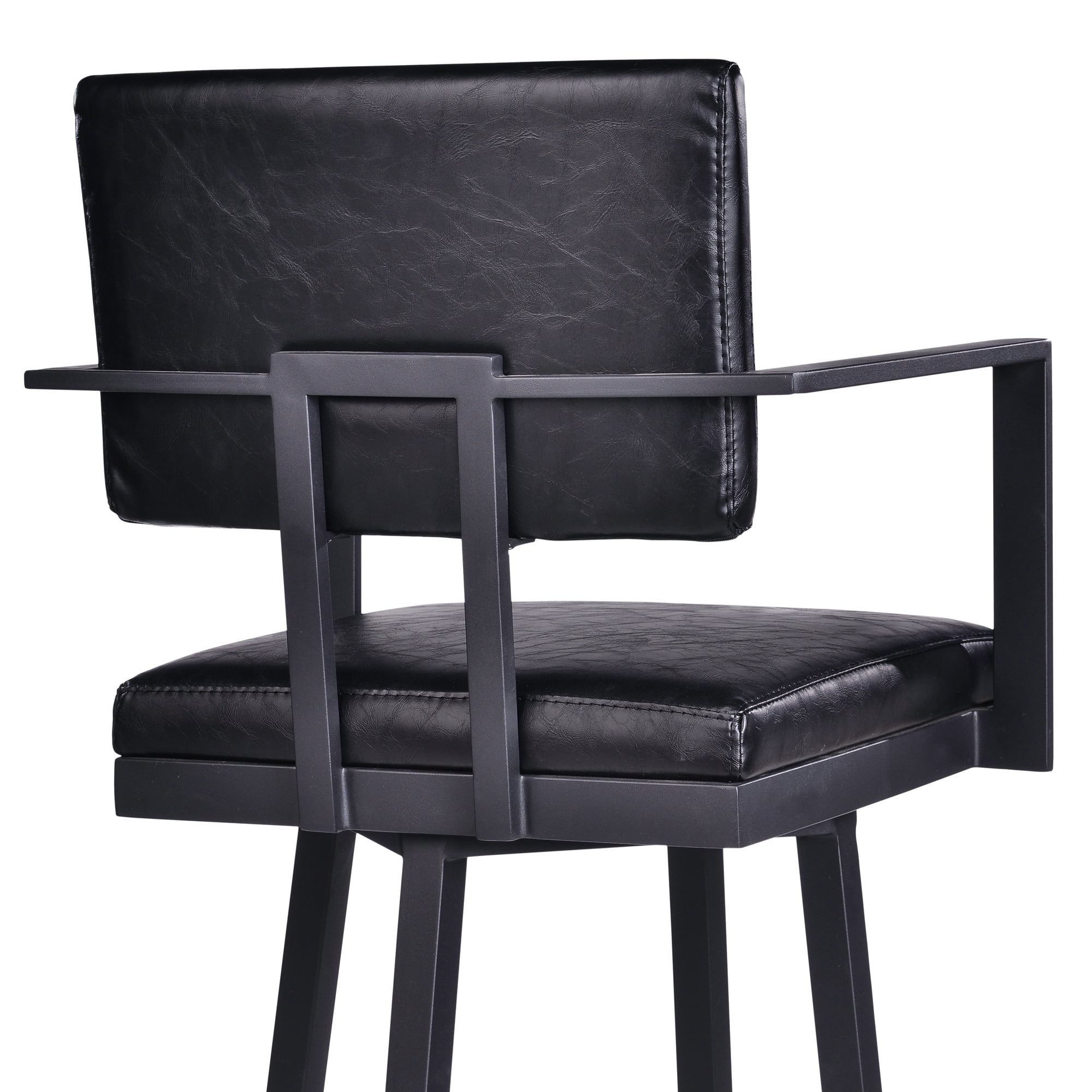 Armen Living Balboa 26” Counter Barstool with Arms-Black Coated Finish/Vintage Black Faux Leather