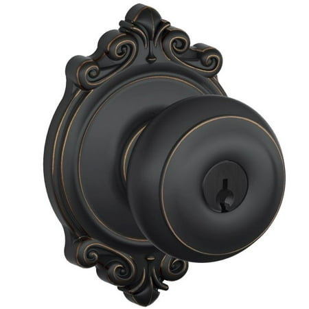 Schlage Door Knob And Deadbolt Set Schlage F51-GEO-BRK Georgian Keyed Entry F51A Panic Proof Door Knob with Brookshire Rosette ()