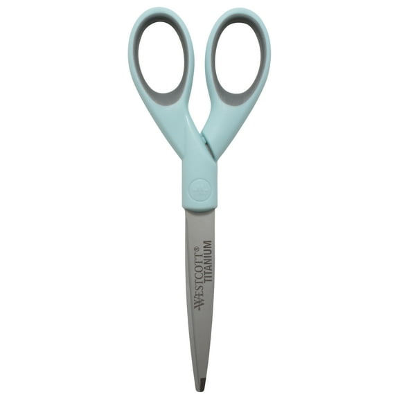 Westcott 7" Sewing Scissors, Titanium Bonded, Micro-tip, for Crafting, Sewing and Fabric, Light Blue, 1-Count