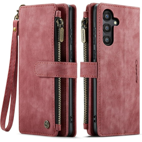 ZUKKASHAN Wallet Case for Samsung Galaxy AA34 5G, Premium Handmade PU Leather Phone Case Card Slots Magnetic Closure Zipper Pocket Kickstand Flip Case with Hand Strap