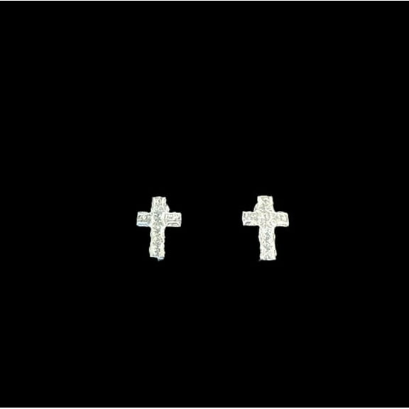 Clip on 1/2" small silver clear stone button style cross earrings