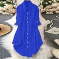 thumbnail image 2 of FRSASU Women's 3/4 Length Sleeve Tunic Tops Solid Color Lapel T Shirts Button Long Blouses Blue, 2 of 6