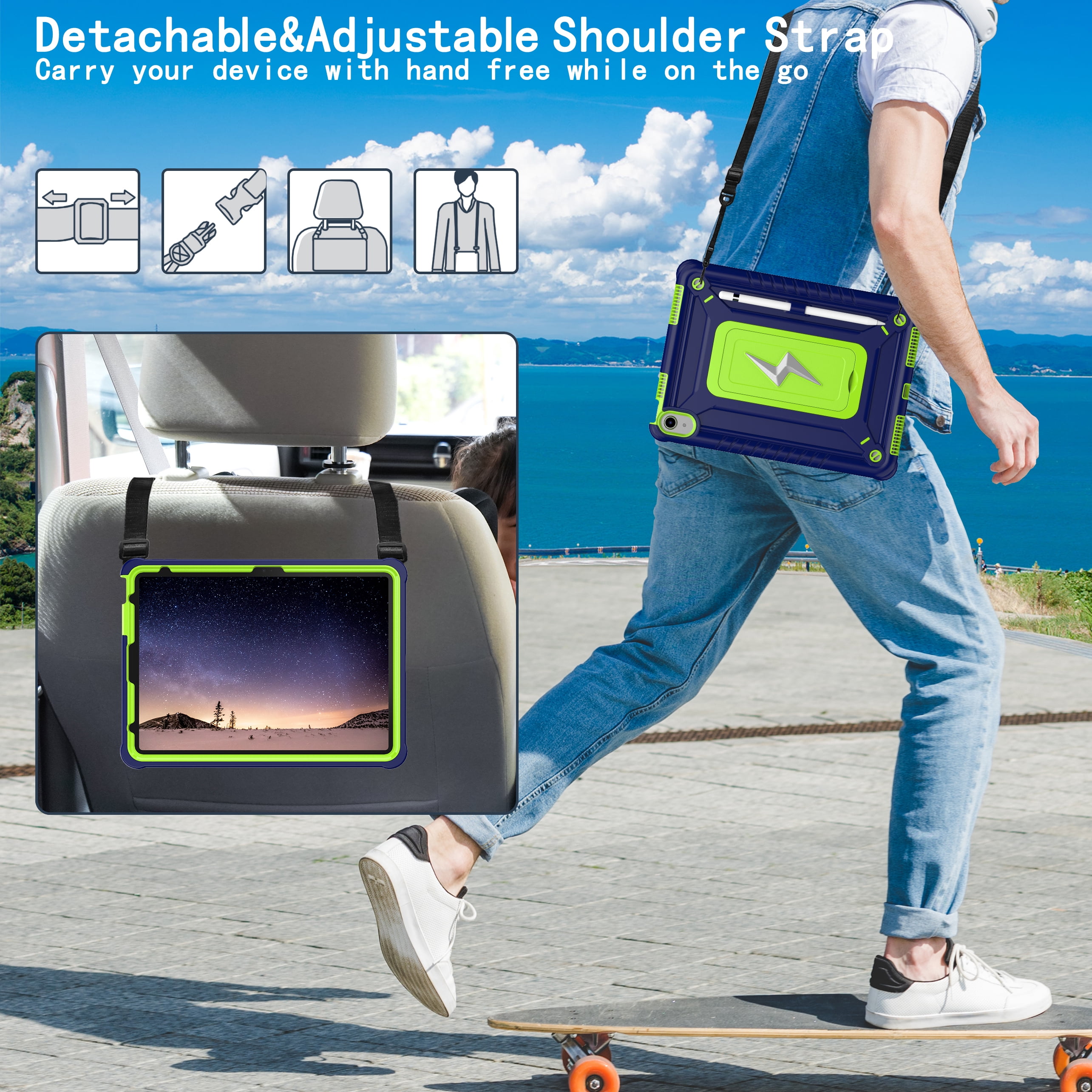 Allytechgroup Heavy Duty Shockproof Case for Apple iPad Air 2019 3rd Gen 10.5"/ iPad Pro 10.5" 2017, Tablet Case with Multi Angle Kickstand, Pencil Holder, Strap Kids Friendly Cover,Navyblueolivine