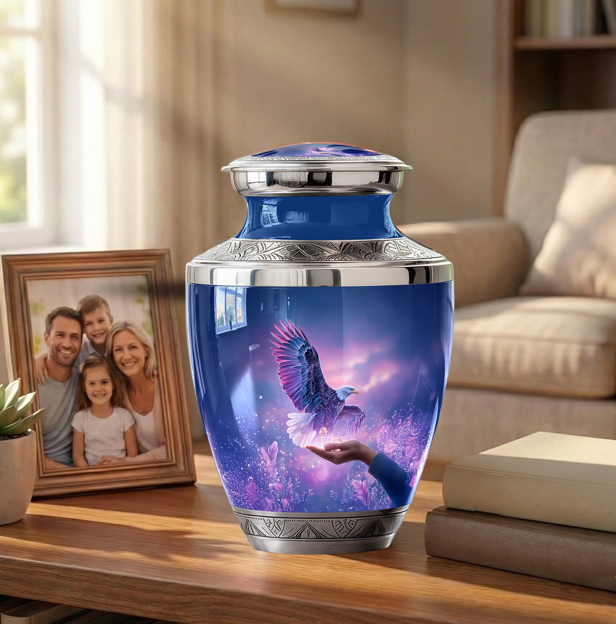 Eagle Urn for Human Ashes Adult Female - Large Cremation Urns for Men - Purple Urn for Ashes for Women - Memorial Ash Container Decorative Eagle Urn ( Size:- 10 Inch 1Pc )