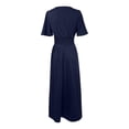 thumbnail image 5 of Vestido largo elegante de cuello en V y cintura alta para mujer: mangas plisadas, abertura lateral, fruncido, vestido de noche para bodas y fiestas., 5 of 5