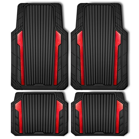 CAR GRAND Heavy Rubber Car Floor Mats, Deep Waterproof Car Mats All Weather, Universal Trim-to Fit Automotive Floor Mats for Car SUV Truck Van, Durable Floor Liners waterproof anti-slip red black