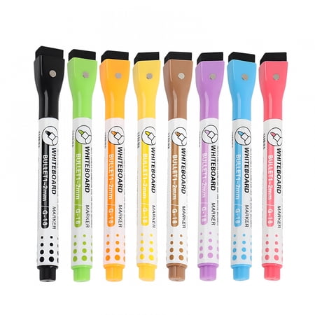 CCOCC 8-Pack Magnetic Dry Erase Markers Ultra Fine Tip Whiteboard Pens with Built-in Eraser Caps Low Odor Dry Wipe Markers for Planning Boards Glass & Office Use Assorted Colors