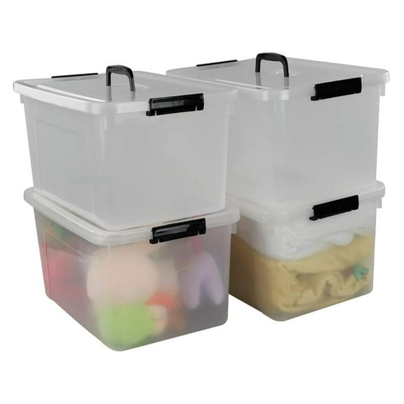 17.5 Quart Plastic Large Storage Container, Clear Bin with Handle and Lid, 4-Pack