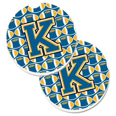 

Letter K Football Blue & Gold Set of 2 Cup Holder Car Coaster