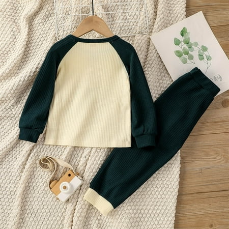 

kpoplk Baby Christmas Outfit Winter Toddler Baby Girl Boy Clothes Color Block Knit Walf Checks Outfit Kids Cotton Long Sleeve T(Green)