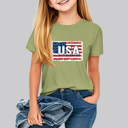 BLTIBY 2025 Girls Boys Short Sleeve Top Child Kids Summer Round Neck Independence Day Printed Shirts Toddler Infant Fashion Loose Casual Pullover Blouse Green 9-10 Years BLTIBY 2025 Girls Boys Short Sleeve Top Child Kids Summer Round Neck Independence Day Printed Shirts Toddler Infant Fashion Loose Casual Pullover Blouse Green 9-10 Years