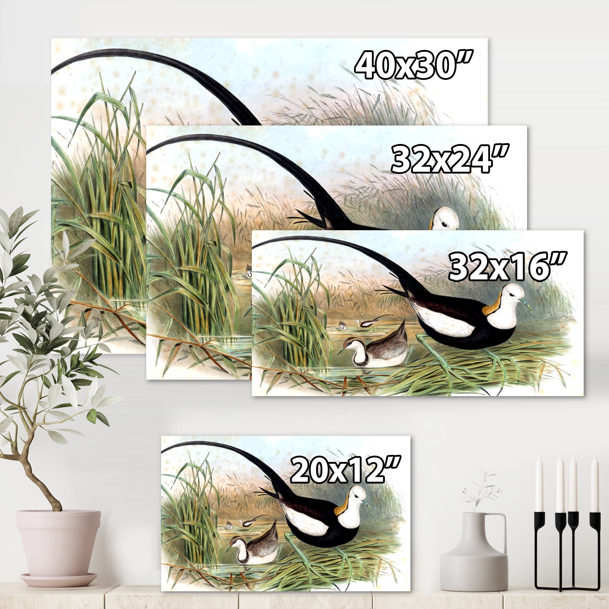 Designart ' Vintage Countryside Birds In Lake ' Farmhouse Canvas Wall Art Print