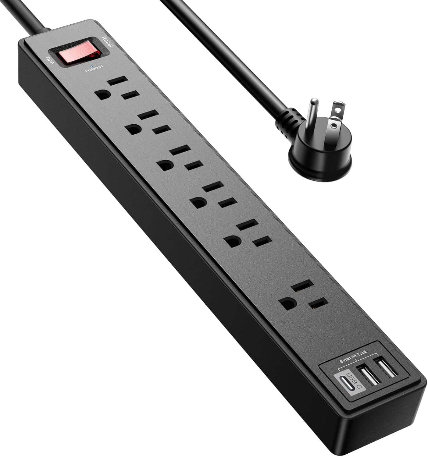 AllWays Plaza 20Ft Power Strip Surge Protector -  Extension Cord with 6 AC Outlets and 3 USB Ports for Home, Office, Dorm Essentials, 1680 Joules, ETL Listed, White