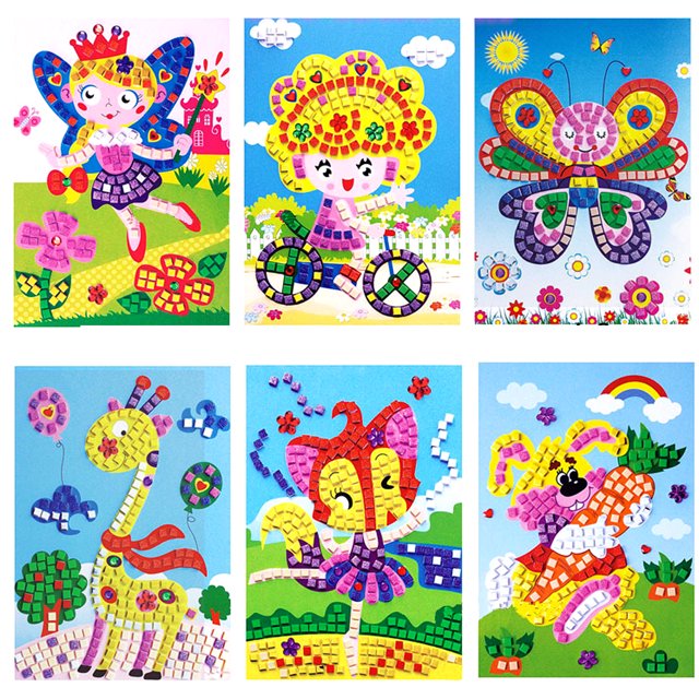 Mosaico de cristal 3D pegatina artística de princesa y mariposas juego Ehuebsd artesanal
