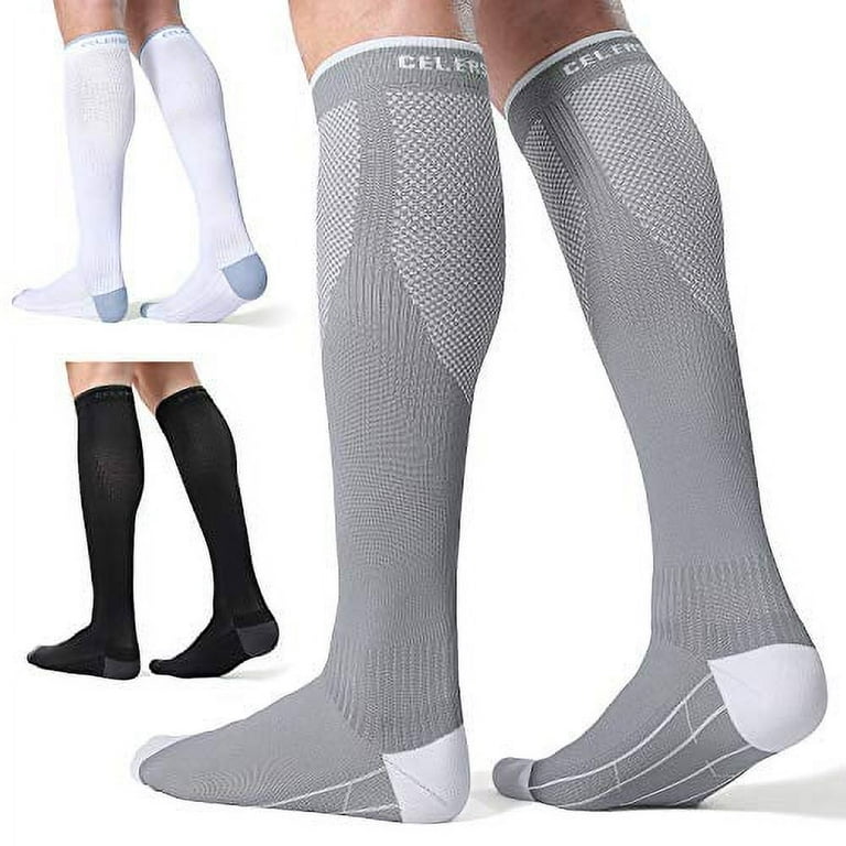 CelerSport 3 Pairs Compression Socks for Men and Women 20 30 mmHg Running Support Socks Black White Grey XX Large Walmart