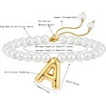 thumbnail image 3 of Bubble Letter bracelet For Women, Balloon Initial 14k Gold Plated Pearl Chain Alphabet Pendant Charm Simple Adjustable Gift Jewelry, 3 of 9