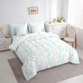 thumbnail image 3 of Feelyou Fashion Branches Plant Bedding Comforter Set 7pcs for Teen, Cyan Leaf Botabical Queen Bedding Sets, Modern Buffalo Stripes Reversible Queen Sheet Sets, Microfiber Bedroom Decor, 3 of 8