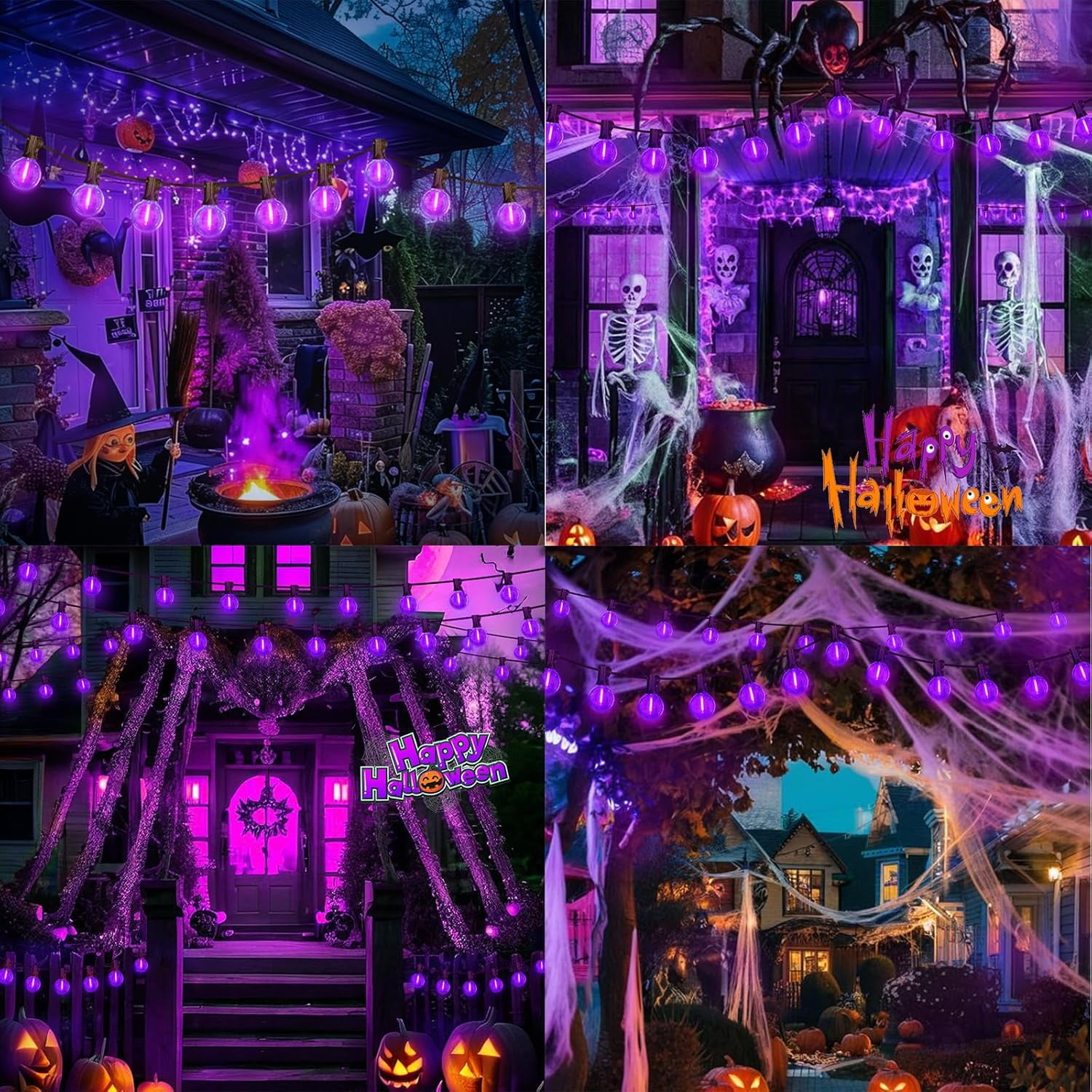 G40 LED Outdoor Halloween String Lights, 26FT Patio Light with 12+1 Edison Shatterproof Bulbs(1Spare), Outside Lights connectable for Backyard Porch Decor,Purple