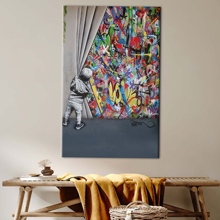 Martin マーティンワトソン Behind the Curtain COA付 Abstract Art Canvas, Banksy Art, Behind the Curtain Art Canvas