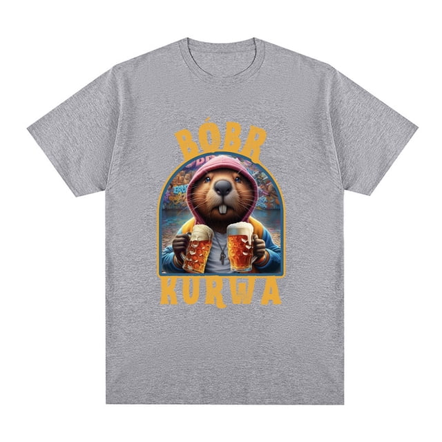 Camiseta Bober Kurwa Bobr, divertida camiseta de castor bebiendo cerveza, para hombres y mujeres, moda hip hop, camisetas sueltas de algodón, ropa de calle.