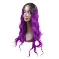 thumbnail image 2 of Unique Bargains Human Hair Wigs for Lady 28" Curly Wig with Wig Cap Bright Purple, 2 of 7