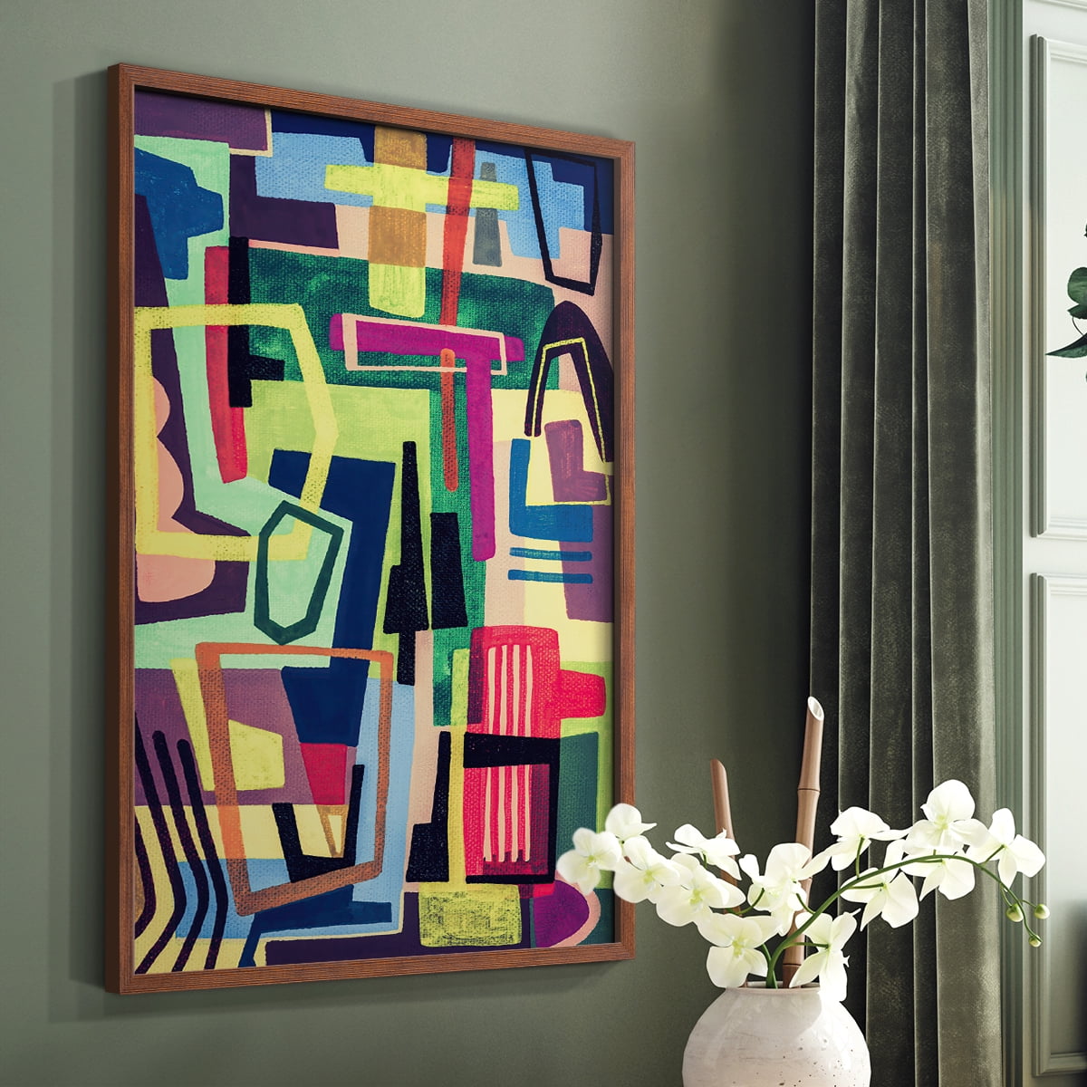 Connected Colors I Framed Print in Brown Solid Wood Framed Print No Nail Hanging